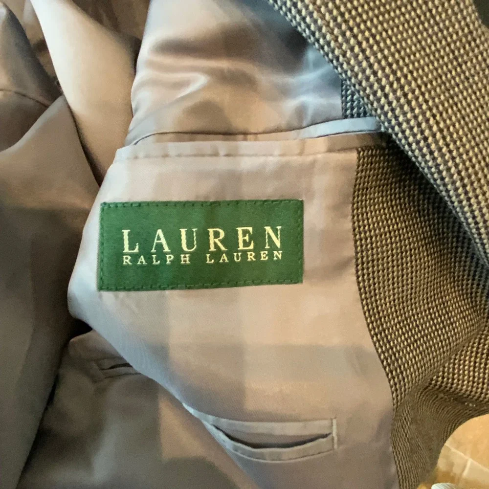 Ralph Lauren Men's Blazer Sport Coat Gray Houndstooth Two Button Size 42R‎
